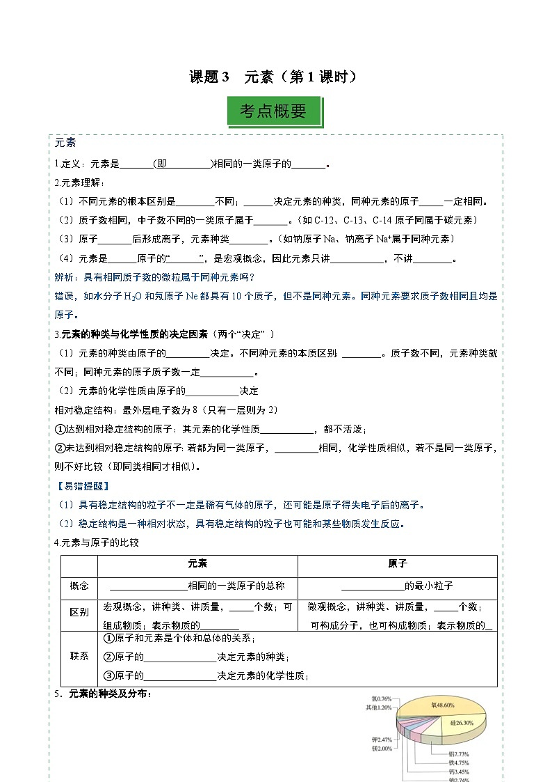 课题3 元素(第1课时)(分层作业)(原卷版)第1页