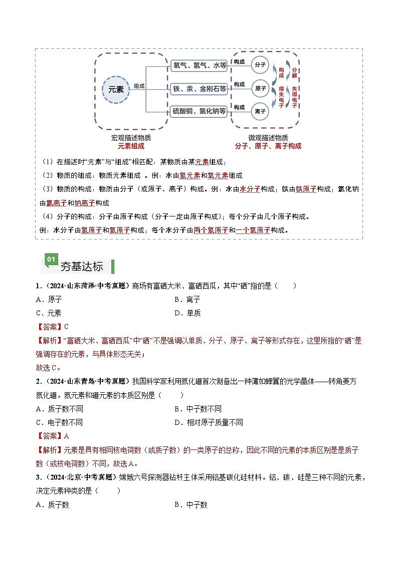 课题3 元素(第1课时)(分层作业)(解析版)第3页