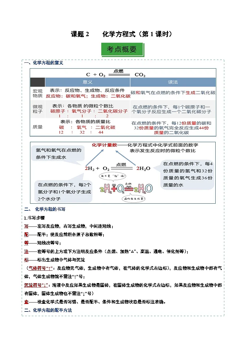 课题2 化学方程式(第1课时)(分层作业)(解析版)第1页