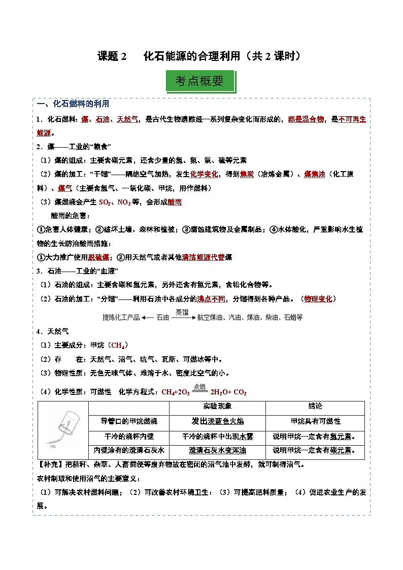 课题2 化石能源的合理利用(共2课时)(分层练习)(解析版)第1页