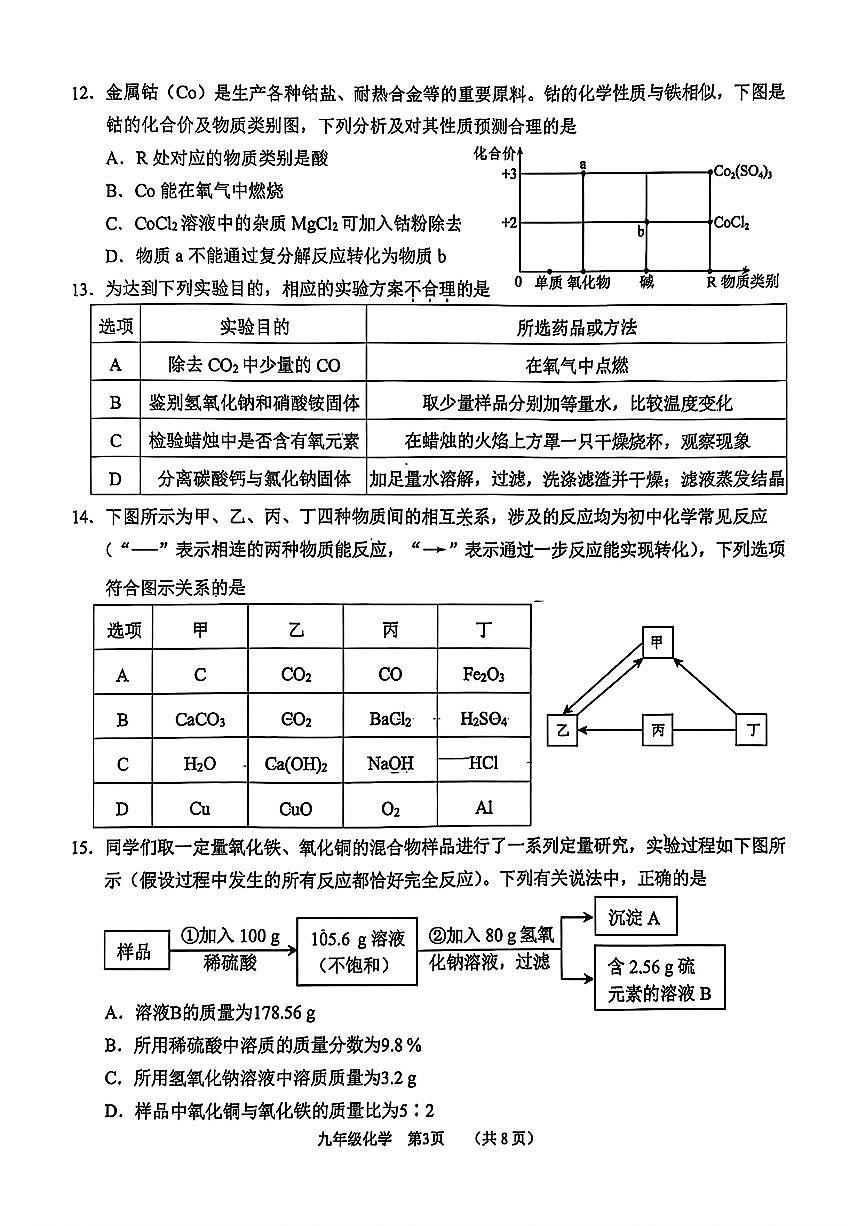 2025年天津市南开区中考二模化学试题含参考答案第3页