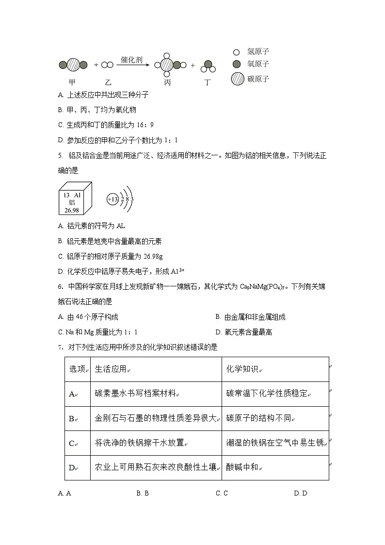 2025年安徽省中考化学模拟卷(一)(中考模拟)第2页