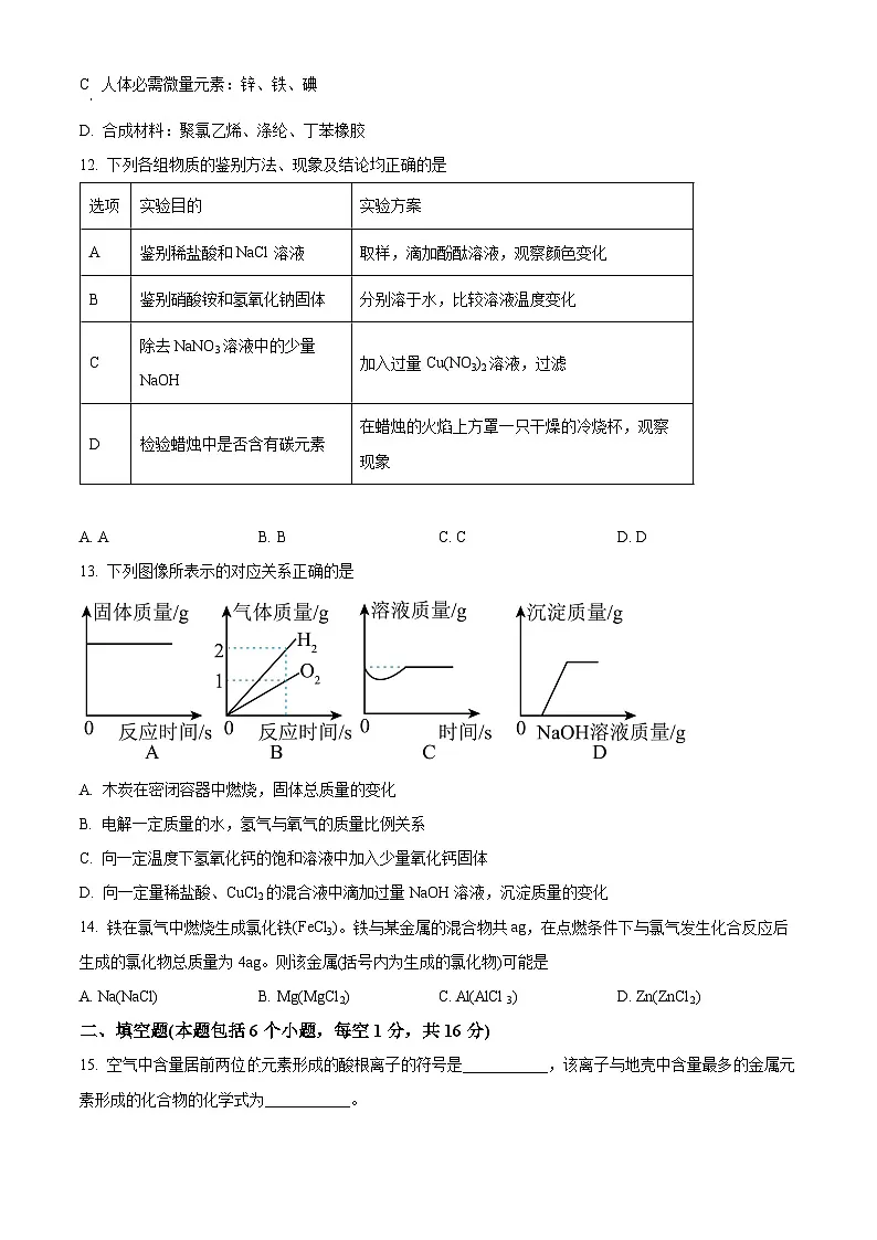 2025年河南省南阳市方城县多校中招联考三模化学试题(中考模拟)第3页