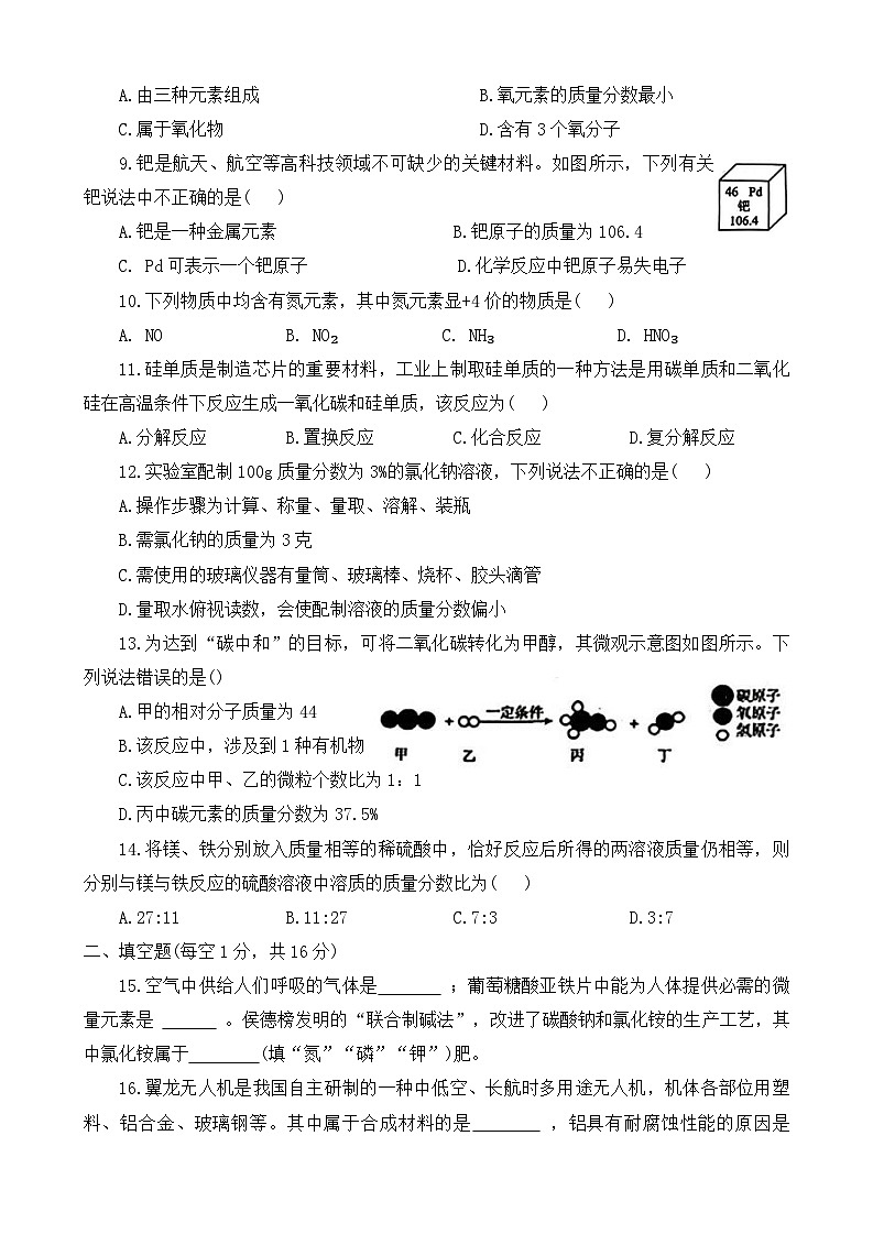 2025年河南省周口市扶沟县中考第二次模拟考试化学试卷(中考模拟)第2页