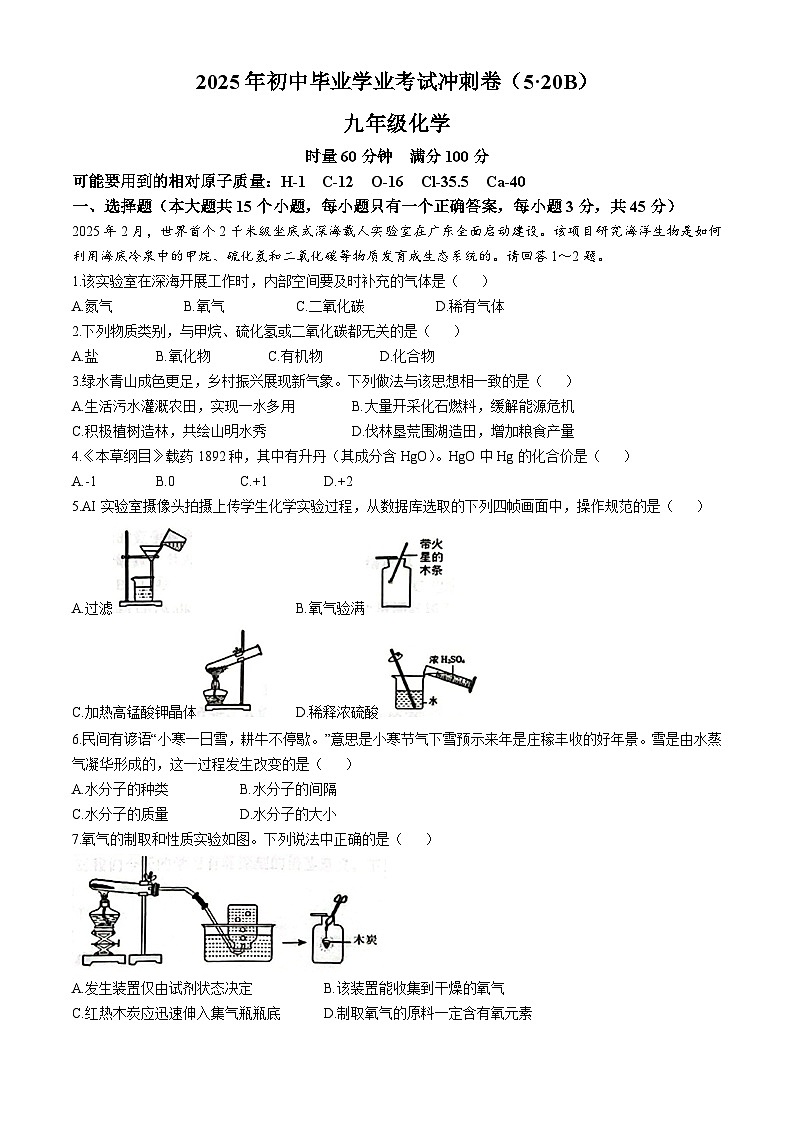 2025年湖南省娄底市冷水江市中考二模化学试题(中考模拟)第1页
