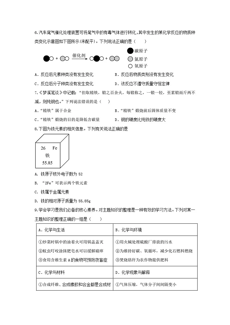 2025年湖北省黄石市下陆区部分学校中考第一次模拟考试化学试题(中考模拟)第2页