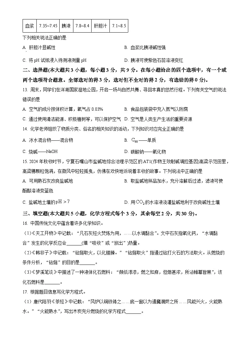 2025年湖南省长沙市开福区青竹湖湘一外国语学校一模化学试题(中考模拟)第3页