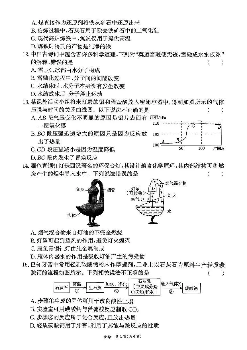 2025年湖南省衡阳市第十七中学中考二模化学试卷(中考模拟)第3页