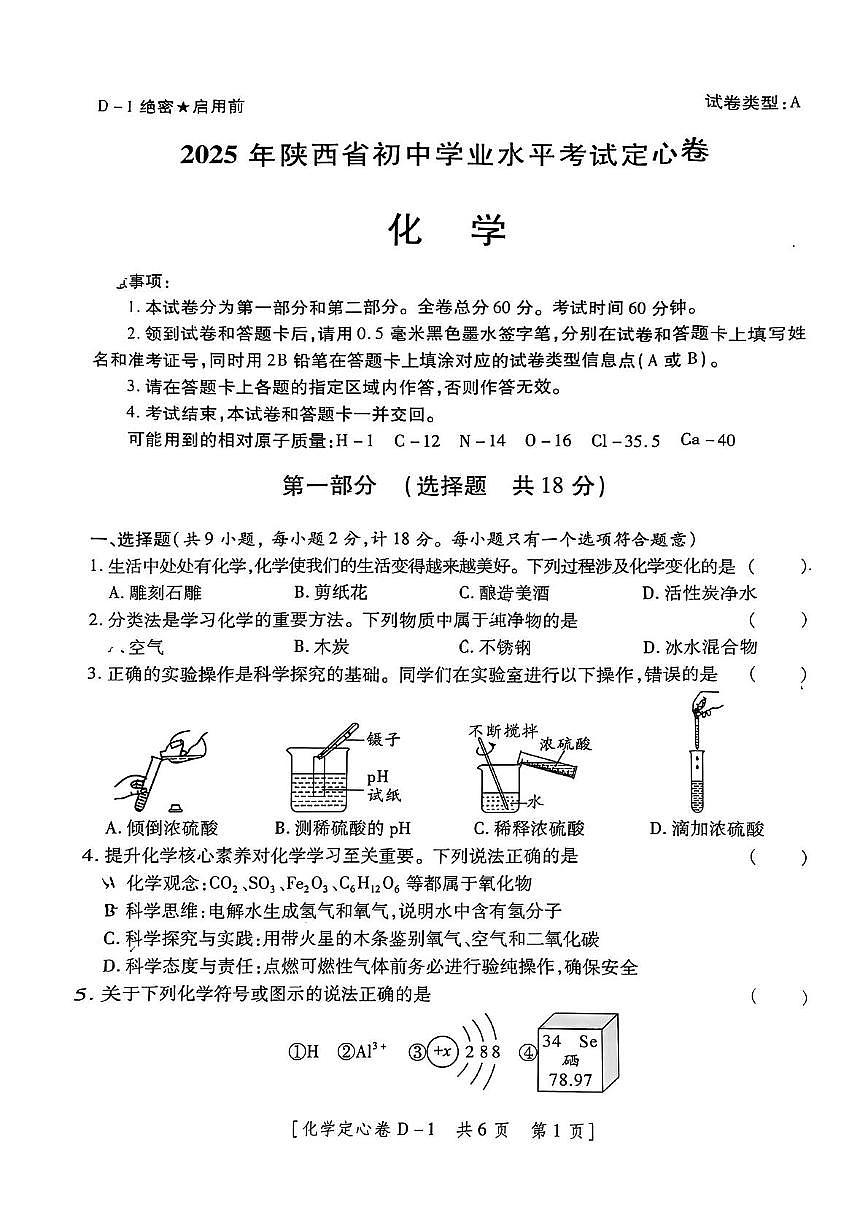 2025年陕西省延安市志丹县部分学校九年级联合模拟考试化学试题(中考模拟)第1页