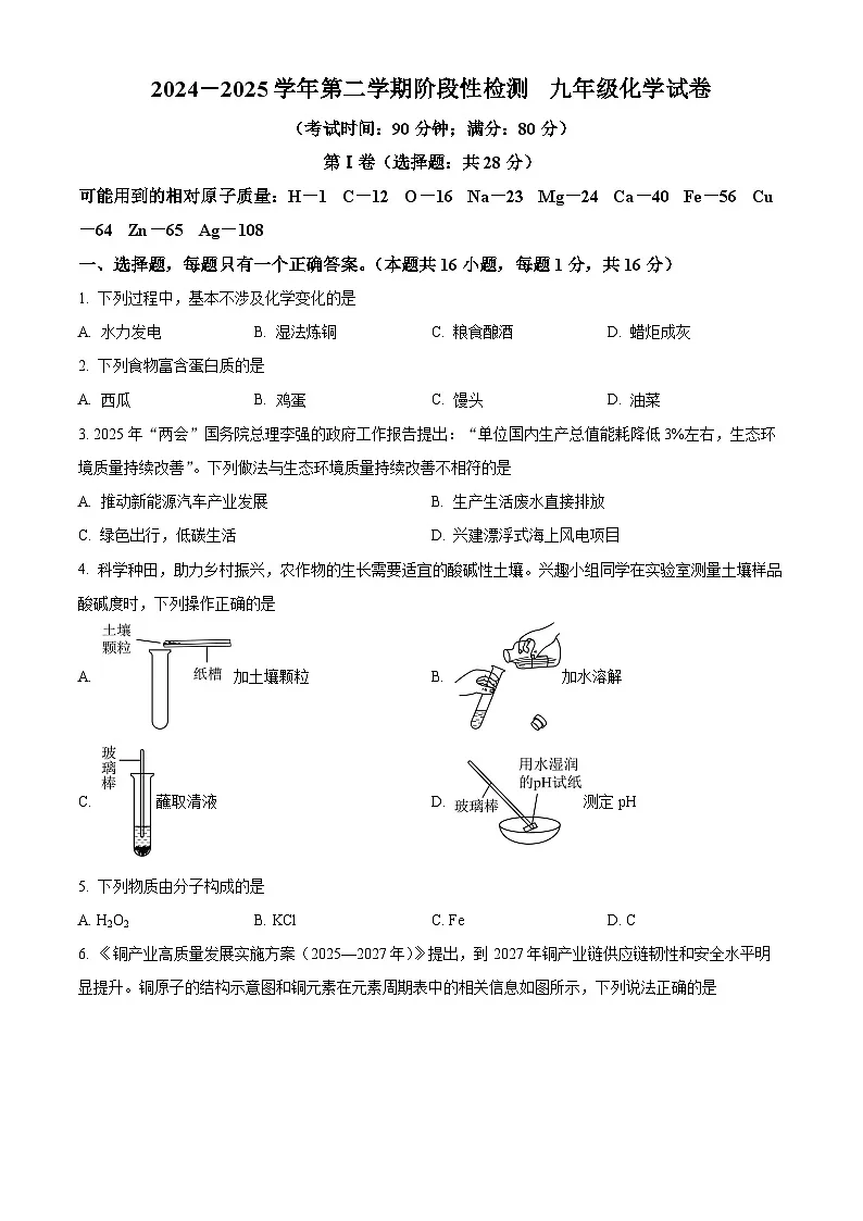 2025年山东省青岛市市南区青岛大学附属中学中考二模化学试题(中考模拟)第1页