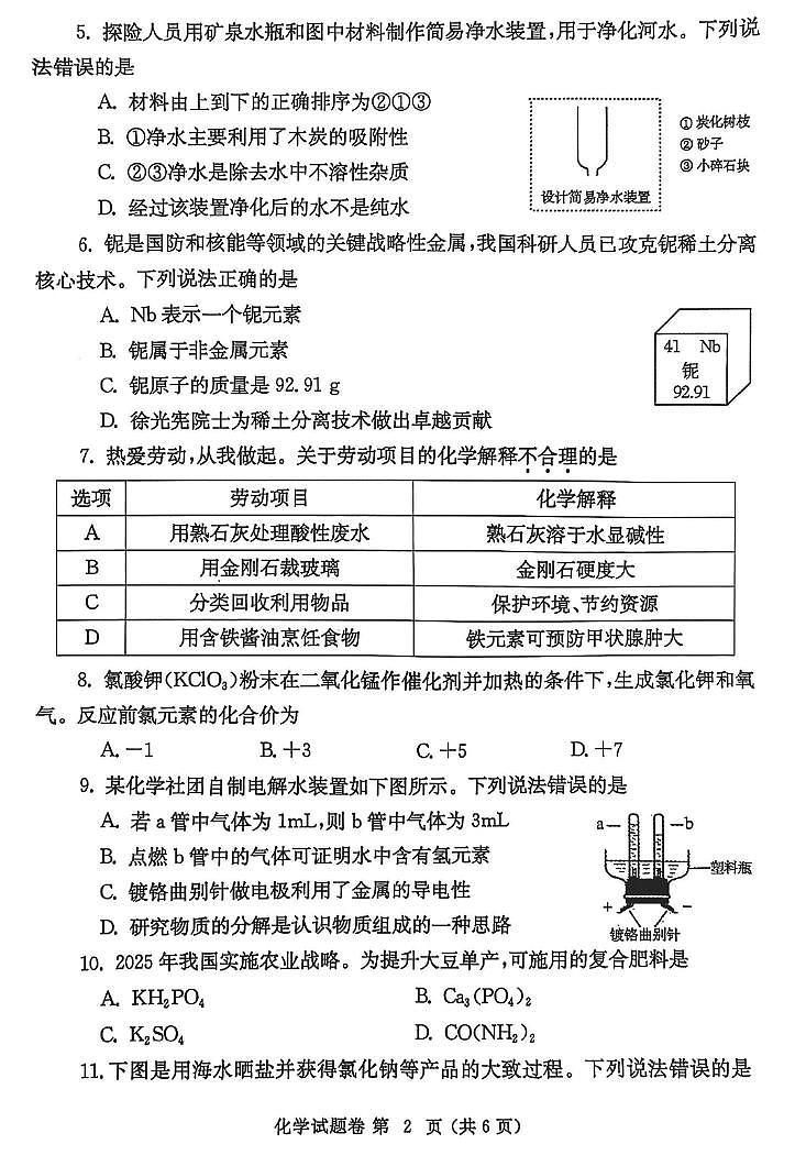 【化學(xué)+答案】鄭州市2025年中考第一次模擬第2頁