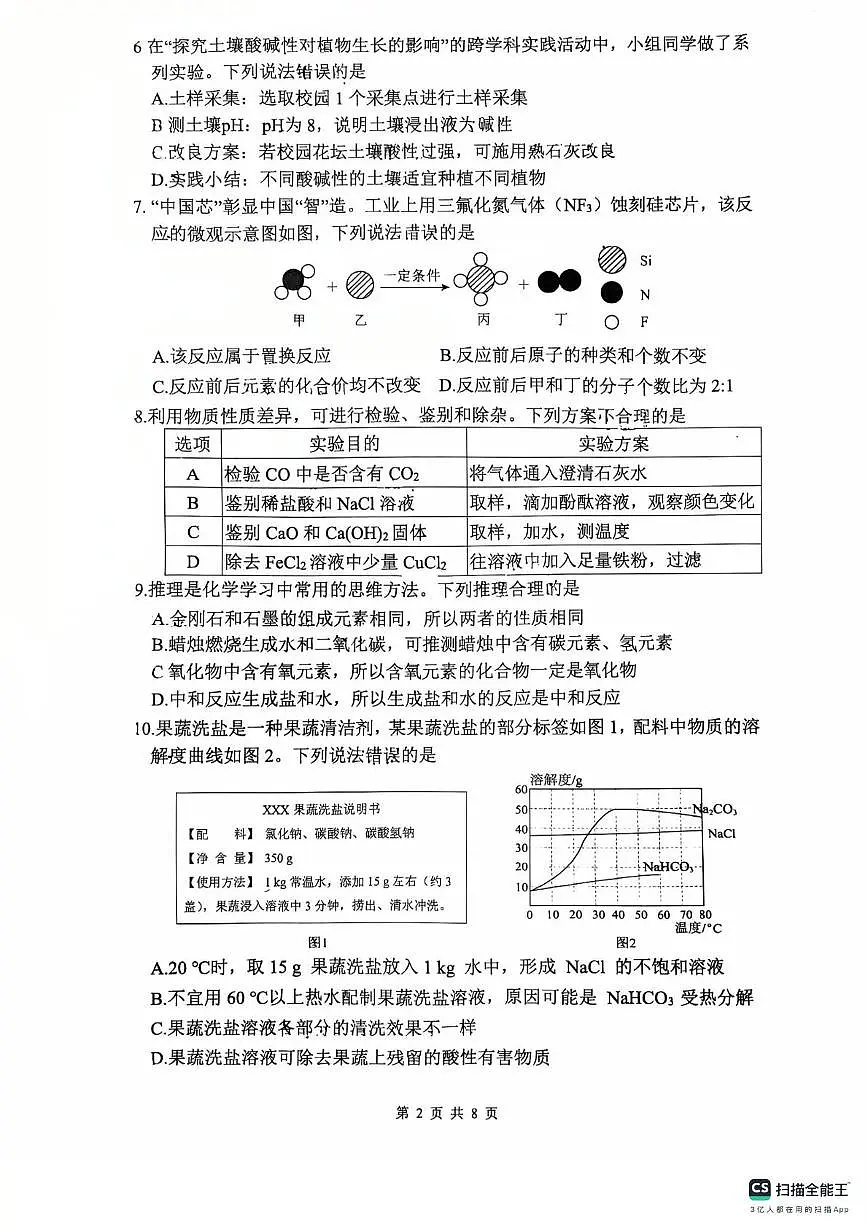 2025年福建省厦门市海沧区中考模拟测试化学试卷(中考模拟 )第2页