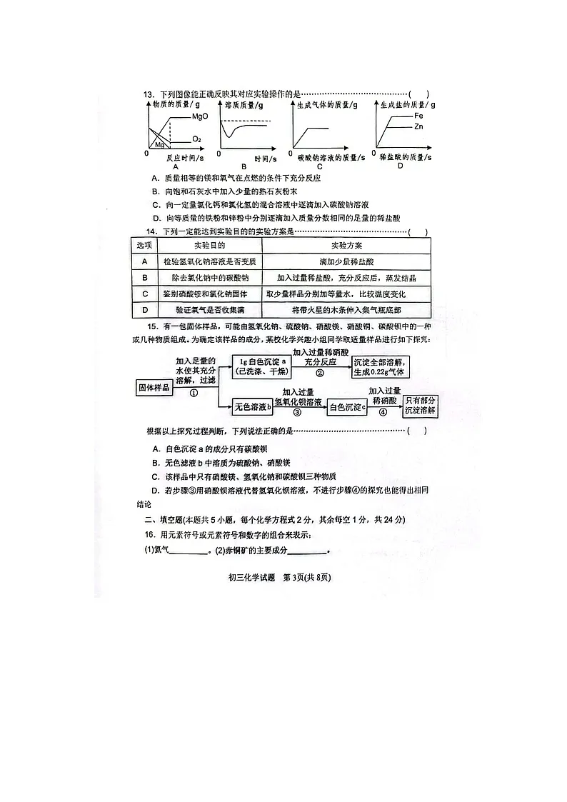 黑龙江省齐齐哈尔市建华区2024-2025学年九年级下学期5月期中化学试卷(扫描版)第3页