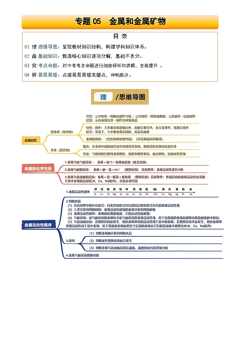 2025年中考化学专项复习讲义专题05 金属和金属矿物(解析版)第1页