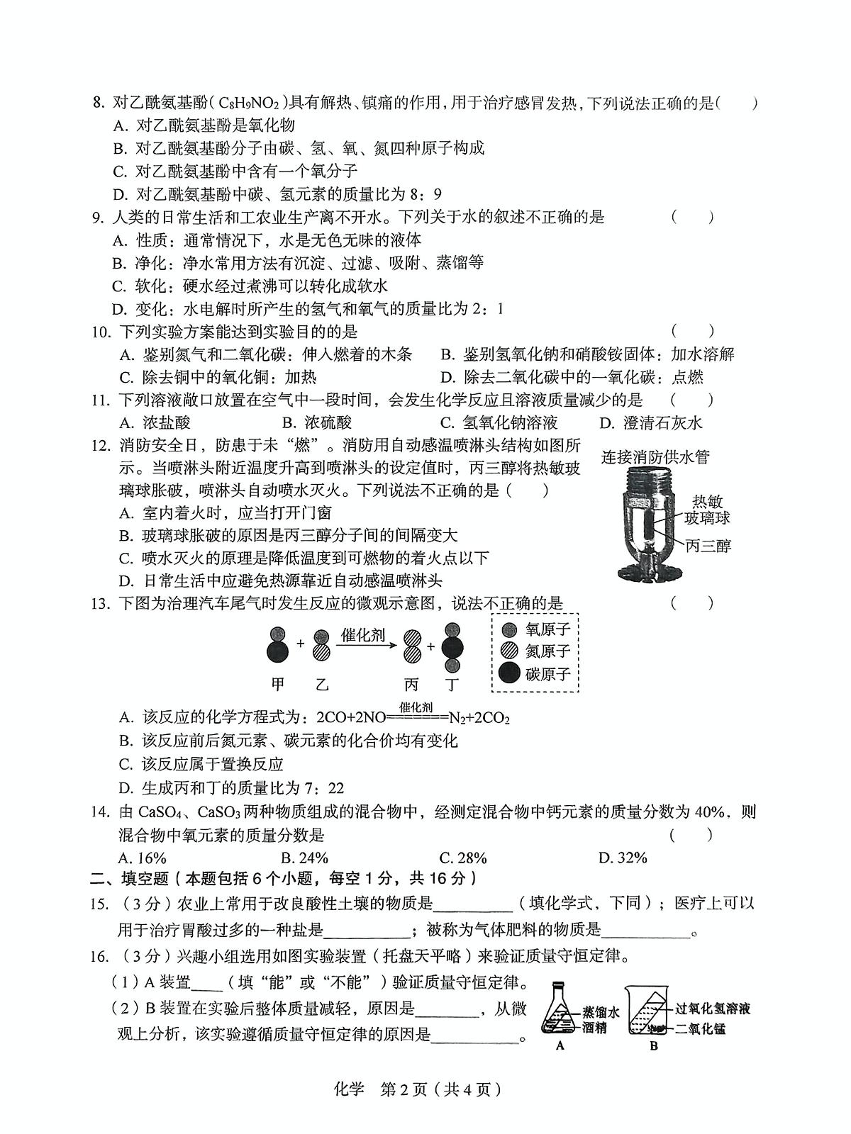 2024年河南省平顶山市鲁山县两所中学中考一模化学试卷(中考模拟)第2页