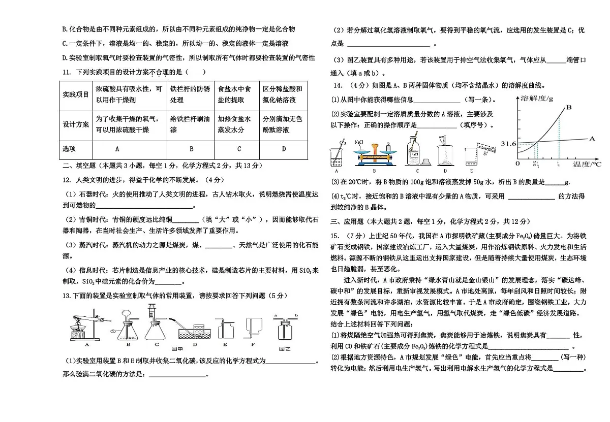 三模化学试卷第2页