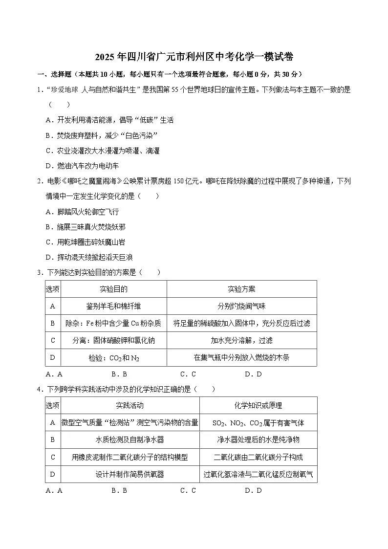 2025年四川省广元市利州区中考化学一模试卷第1页