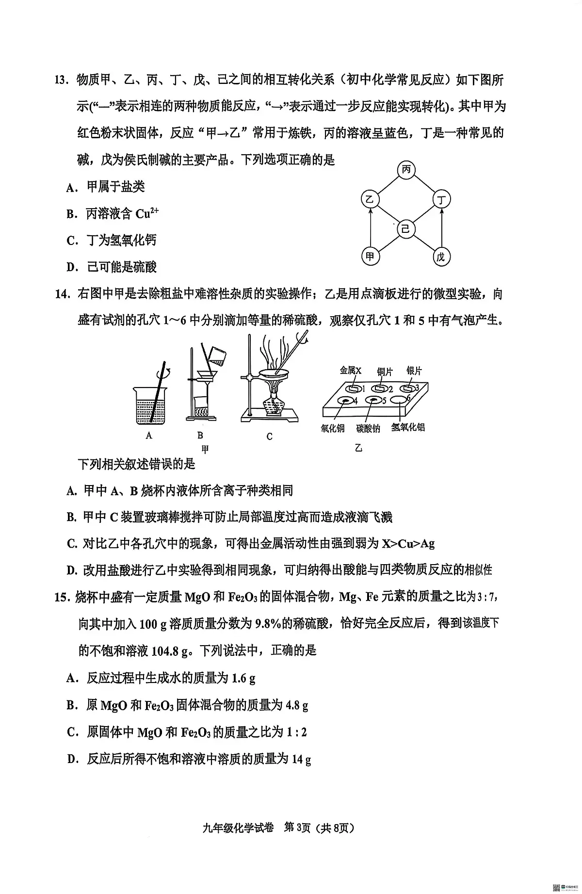 2025年天津市河西区九年级二模化学试题第3页