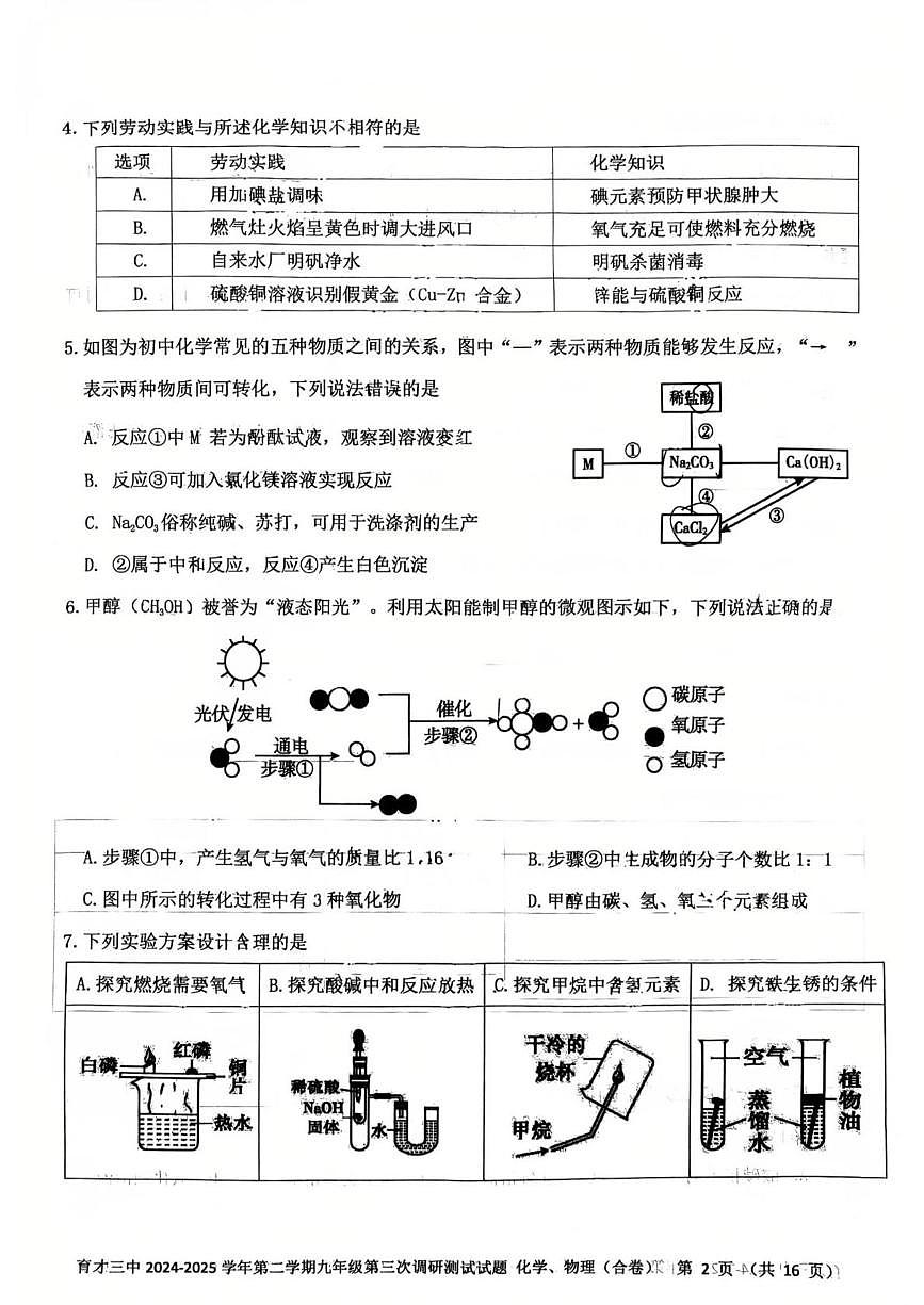 2025年广东省深圳市蛇口教育集团育才三中中考三模化学试卷(中考模拟)第2页