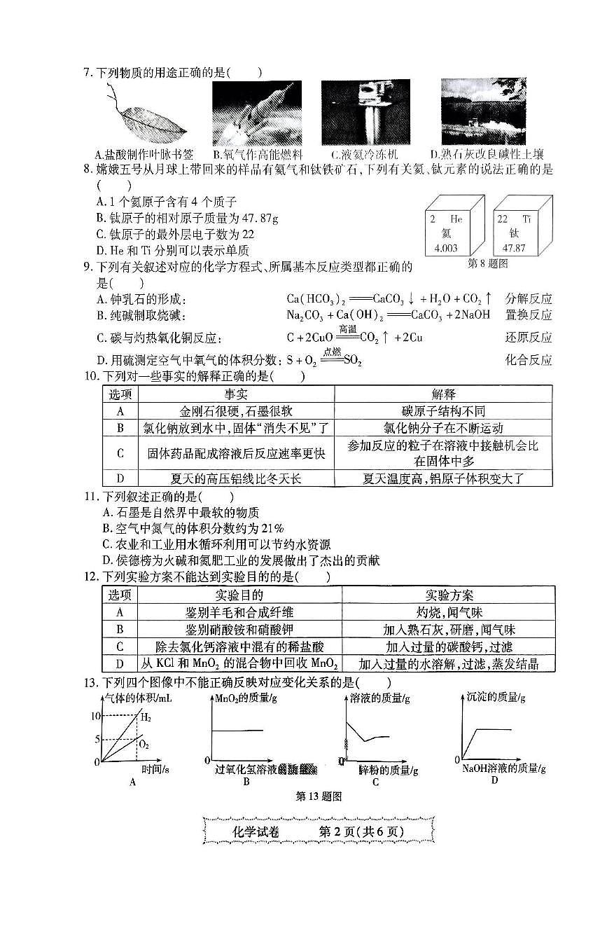 2025年黑龙江省齐齐哈尔市中考一模化学试题第2页