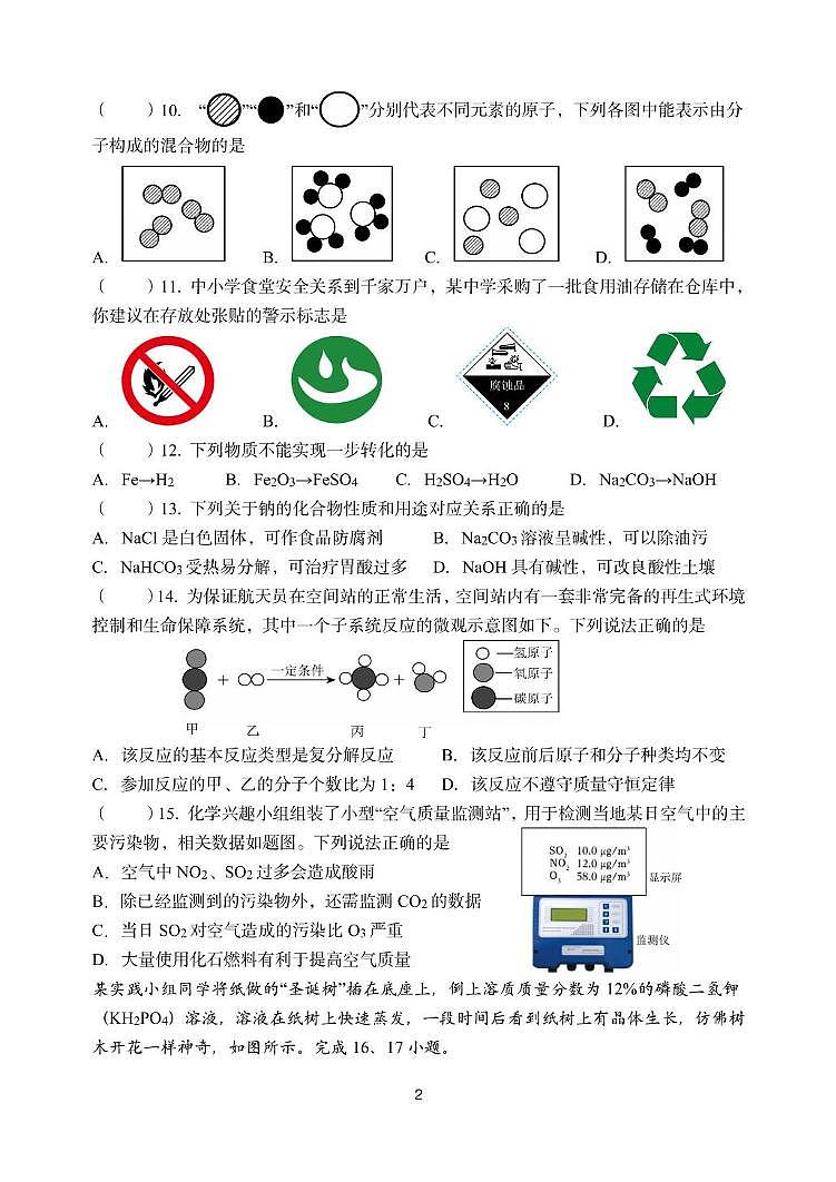 2025年江苏省扬州市梅岭集团中考三模化学试题(中考模拟)第2页