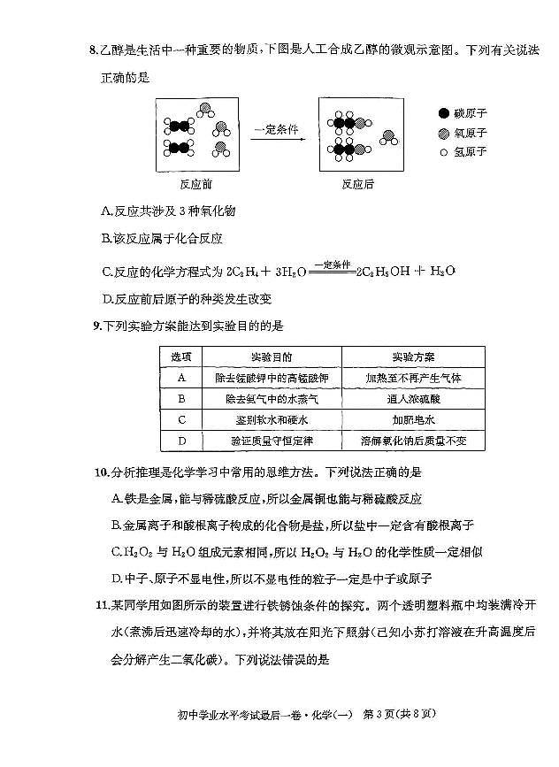 2024年安徽省初中学业水平考试最后一卷化学试卷(一)第3页