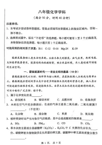 上海市黄浦区2024-2025学年八年级下学期期末模拟考试化学试题(1)