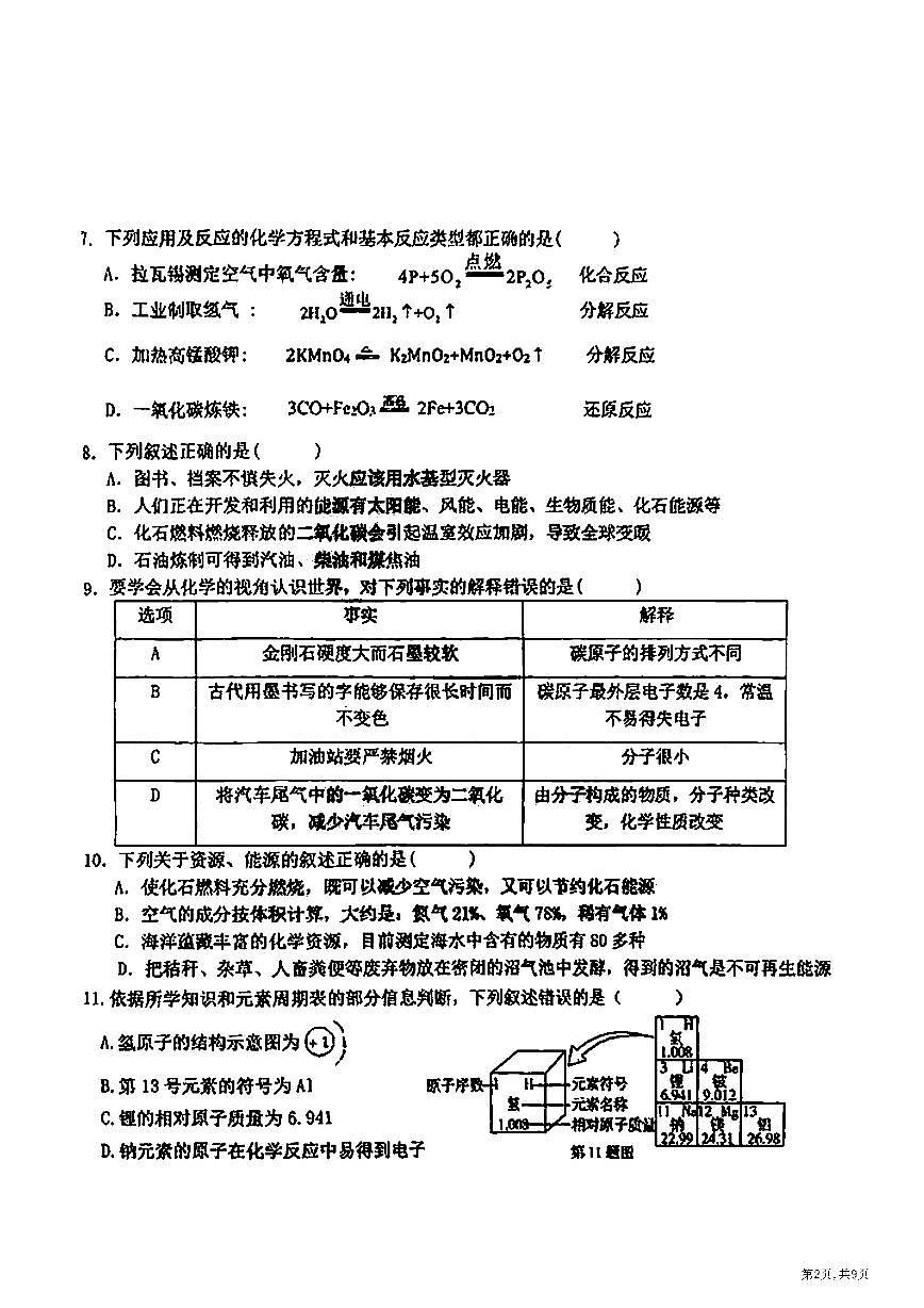 2025年哈尔滨市虹桥中学八年级(下)6月月考化学试卷及答第2页