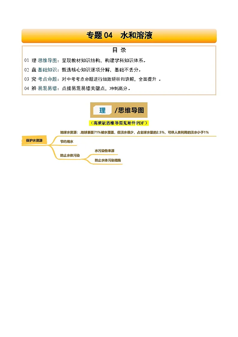 专题04 水和溶液(原卷版)第1页
