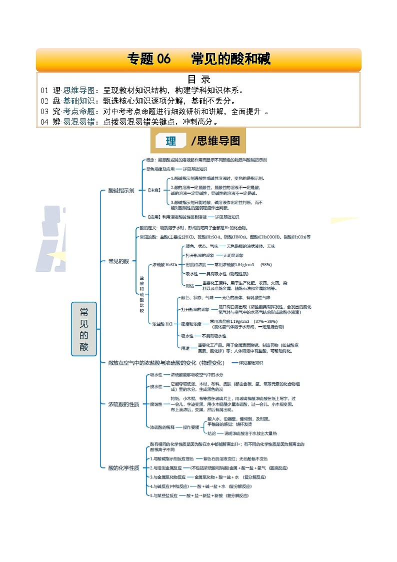 专题06 常见的酸和碱(原卷版)第1页