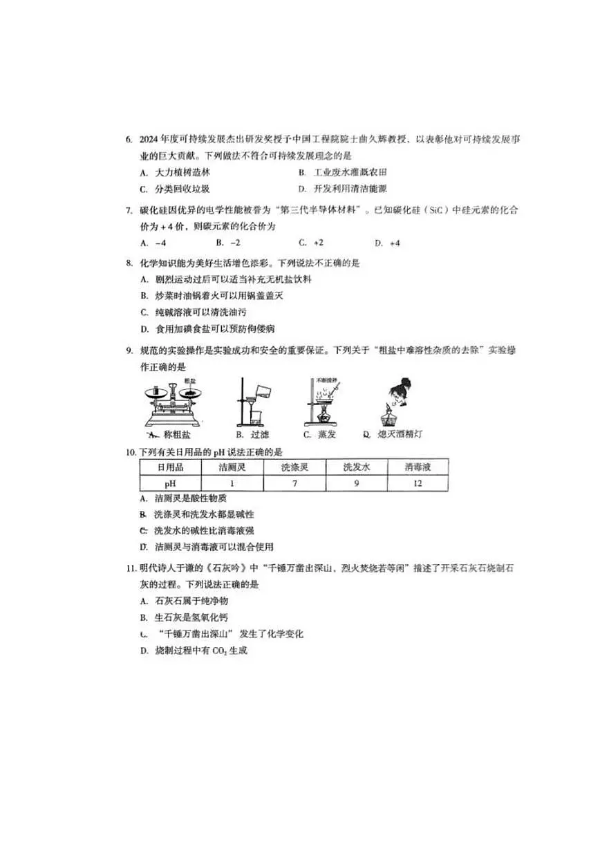 2025年昆明市嵩明县化学诊断性测试卷 2025年昆明市嵩明县化学诊断性测试卷第2页