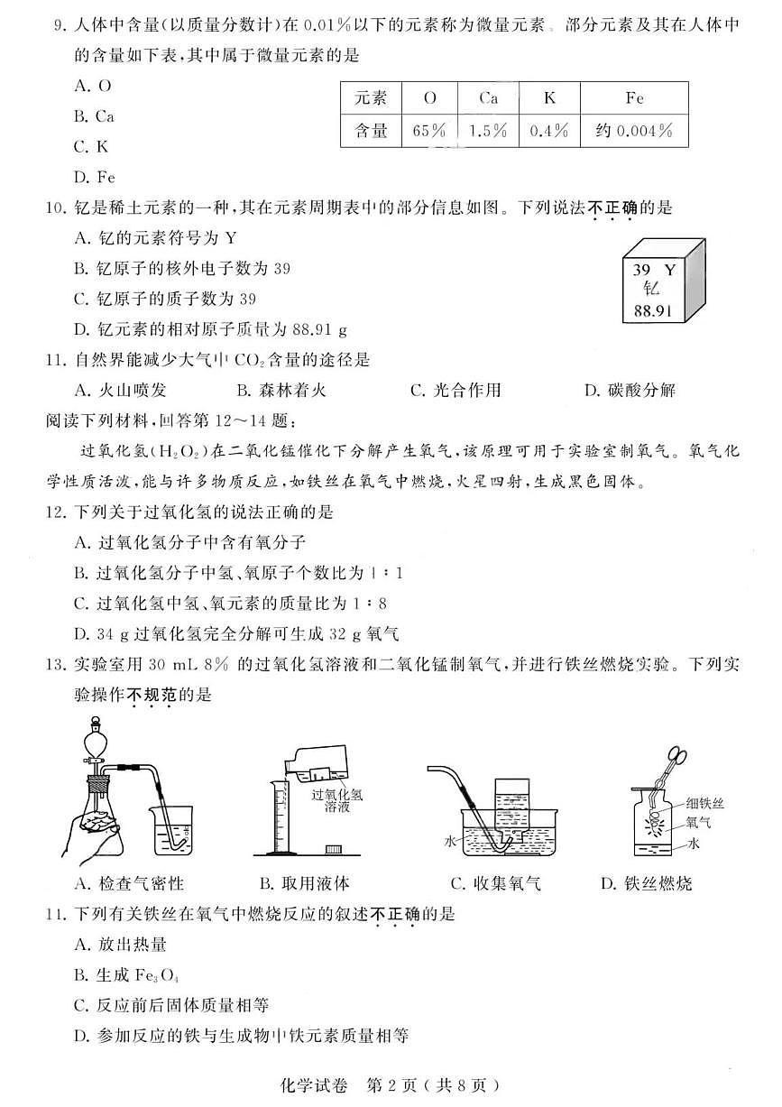江苏省苏州市2025年初中学业水平考试化学试卷(含答案)第2页
