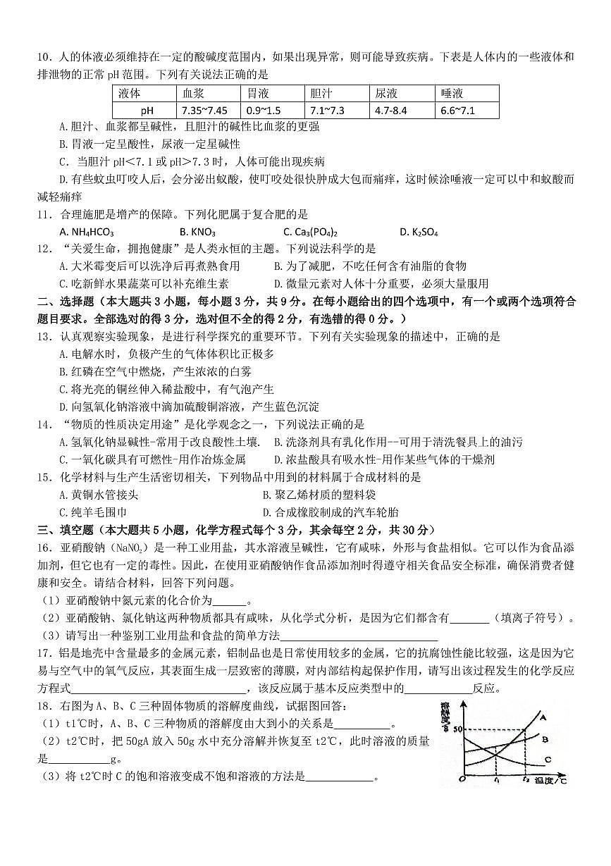 2024年湖南省长沙市立信中学中考第二次模拟考试化学试卷第2页