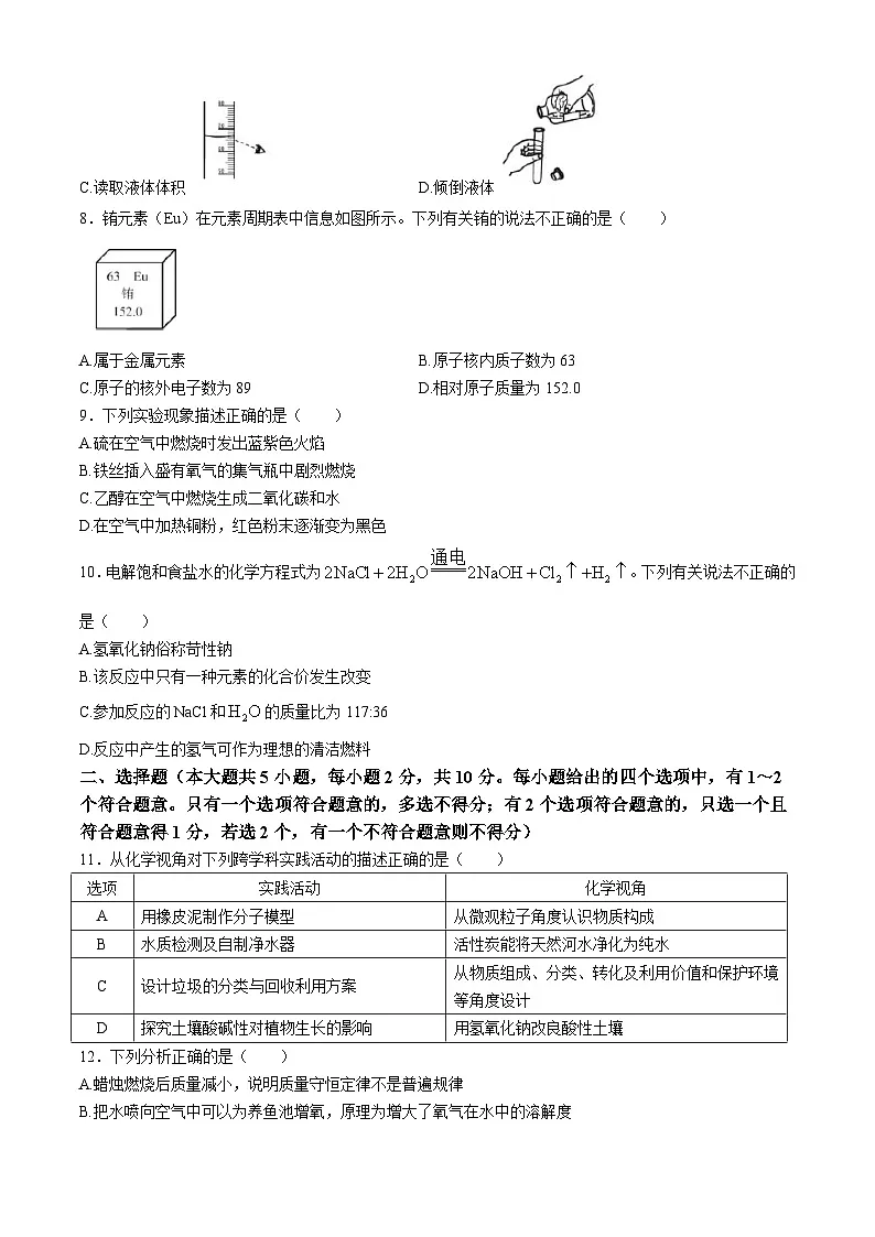 2025年天津市中考化学真题含答案第2页