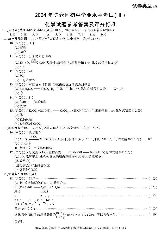 202405九年级化学答案第1页