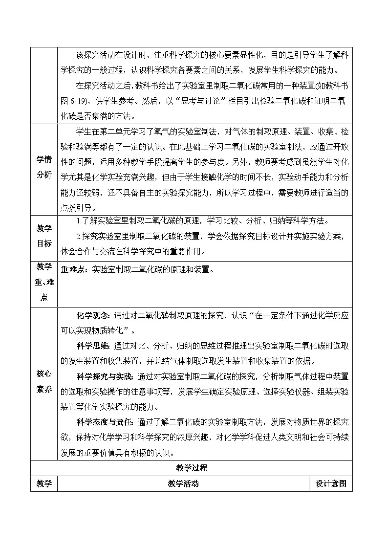 人教版(2024)化学九上 第六单元3.1《二氧化碳的实验室制取》教学设计第2页