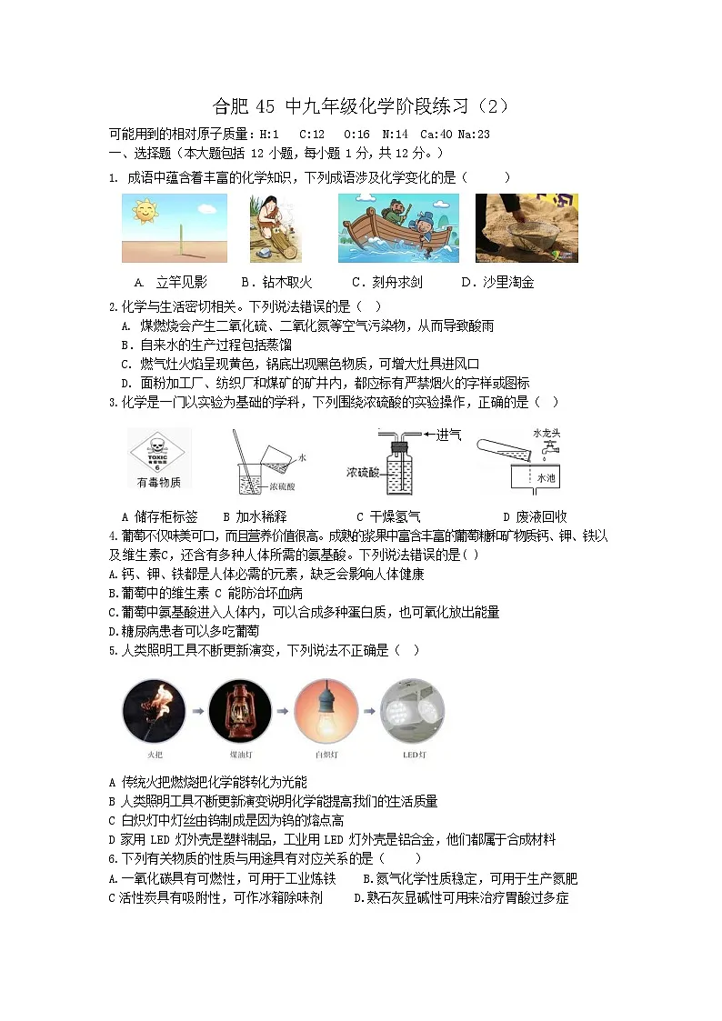 【9化二模】2025年安徽合肥市第四十五中学九年级中考二模化学试卷第1页
