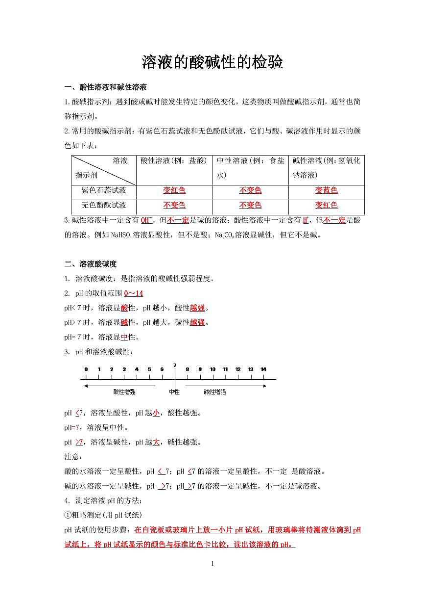 中考化学必考实验专练(14 溶液的酸碱性的检验第1页