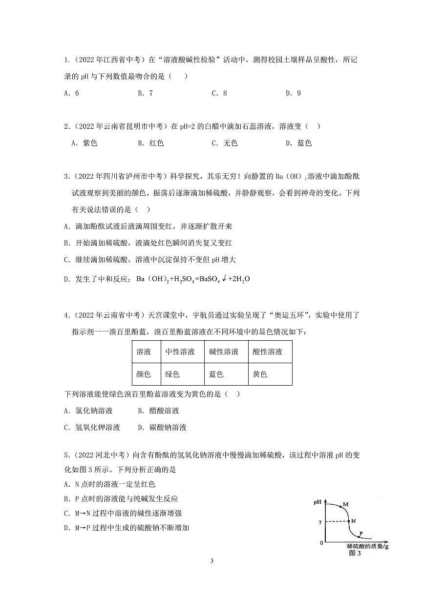 中考化学必考实验专练(14 溶液的酸碱性的检验第3页