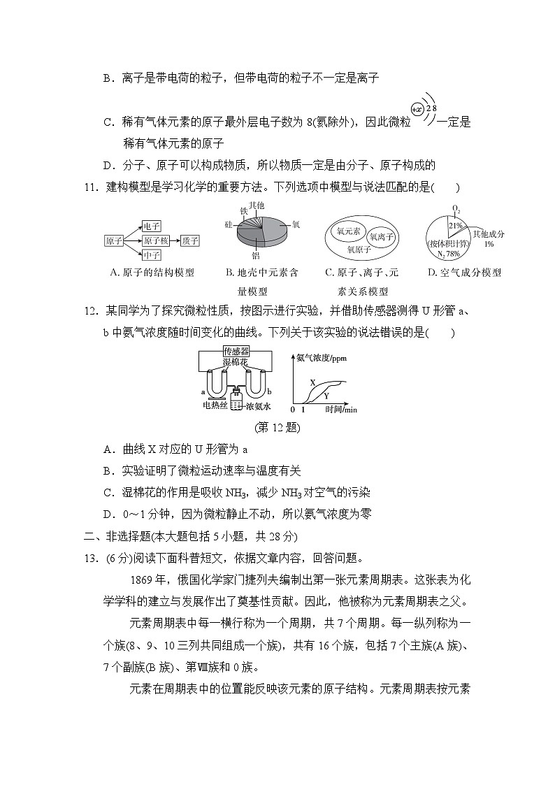九年级化学上册 第三单元 物质构成的奥秘 单元测试卷(人教安徽版 2024年秋)第3页