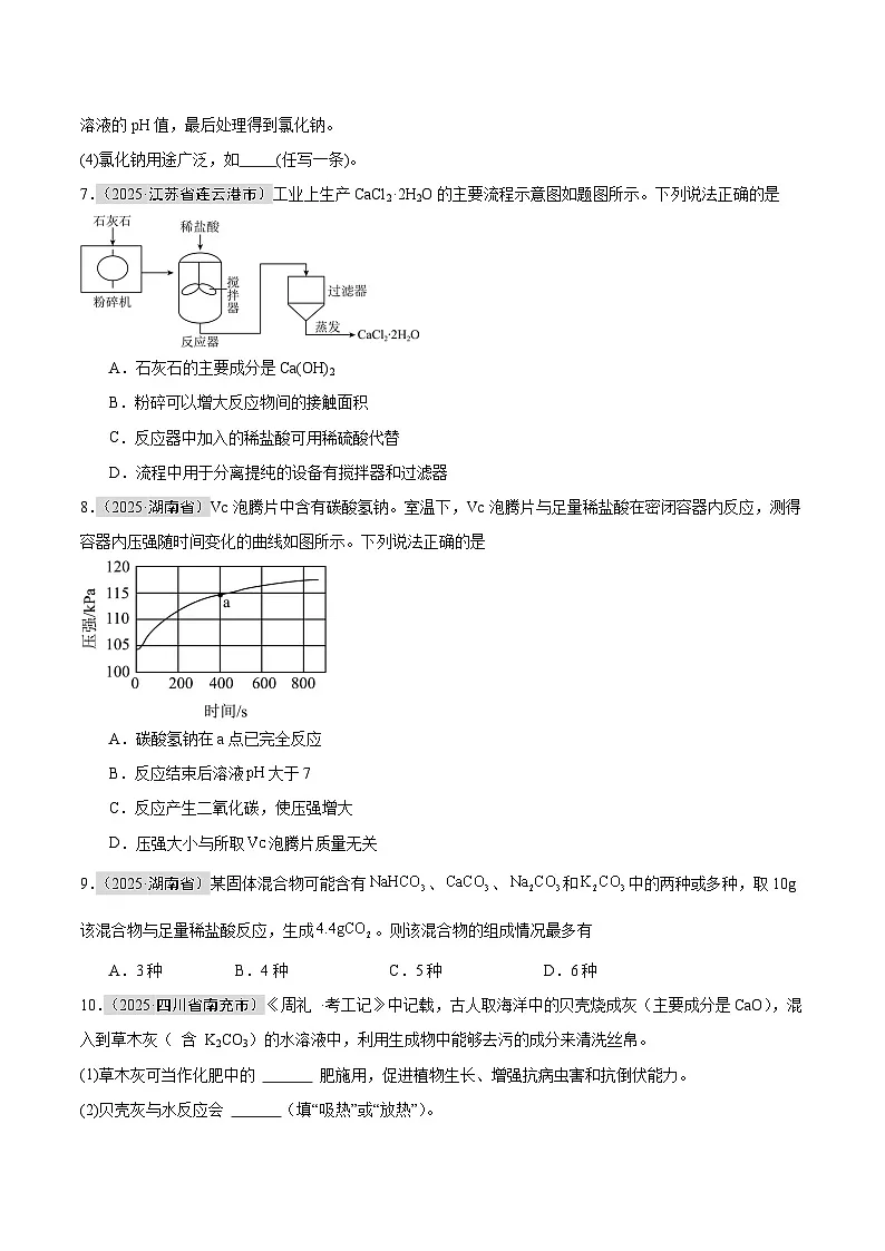 专题14 常见的盐(全国通用)(第01期)(原卷版)【好题汇编】2025年中考化学真题分类汇编(全国通用)第3页