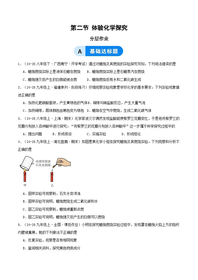 第二节 体验化学探究(分层作业)(原卷版)第1页