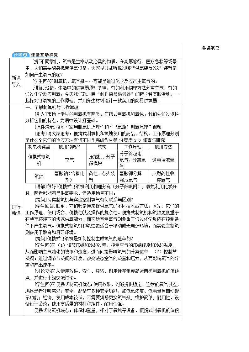 跨学科实践活动1 制作简易供氧器 (表格式教案)---2025-2026学年九年级化学沪教版(2024)上册第2页