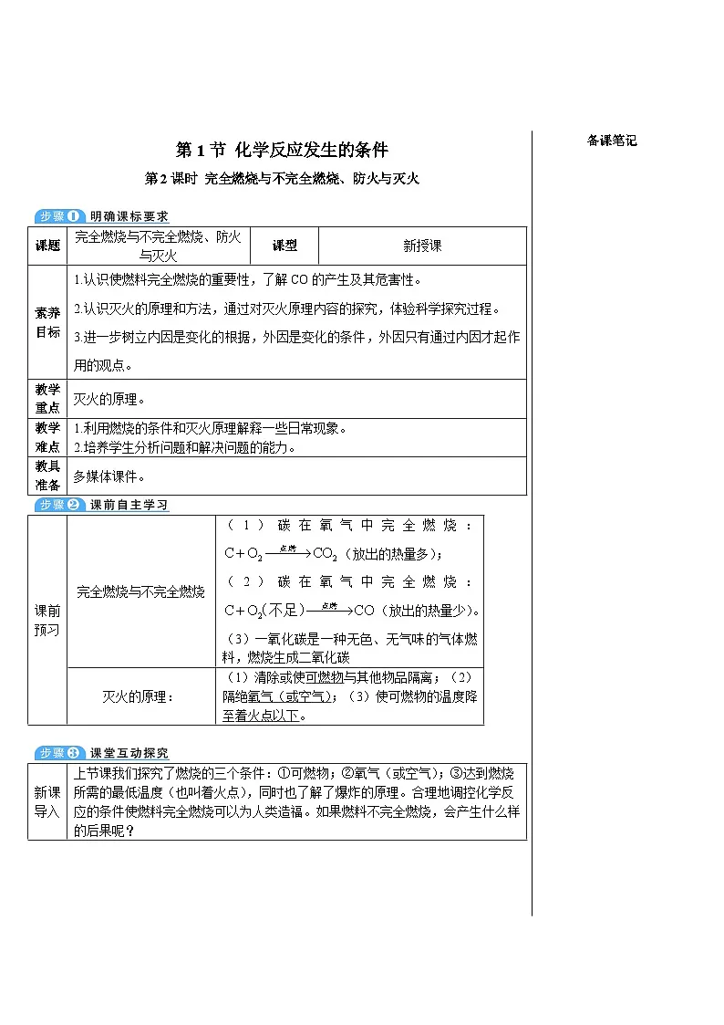 第2课时 完全燃烧与不完全燃烧、防火与灭火第1页