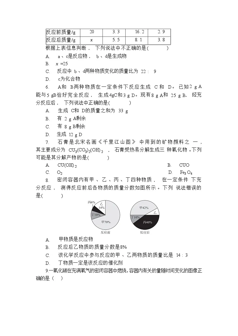 初三化学鲁教版上册第五单元单元测试题含答案第2页