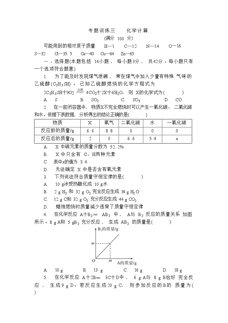 初中化学上册鲁教版期末复习 化学计算专题练习含答案第1页
