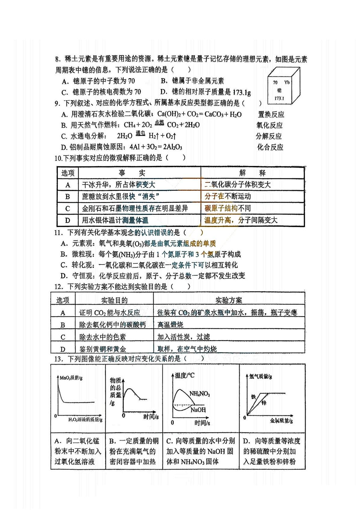 黑龙江省哈尔滨市英才中学校2025-2026学年九年级上学期9月考试化学试题第2页