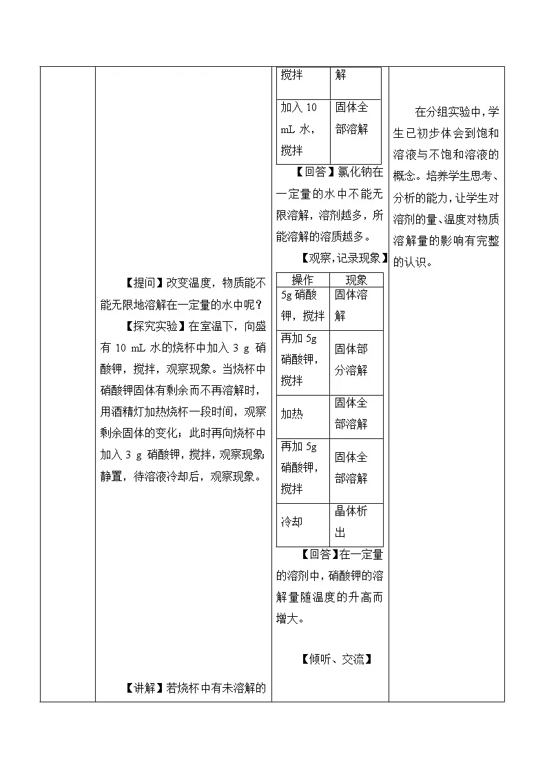 2026年春人教版九年级化学下册 课题2 溶解度 教学设计第3页