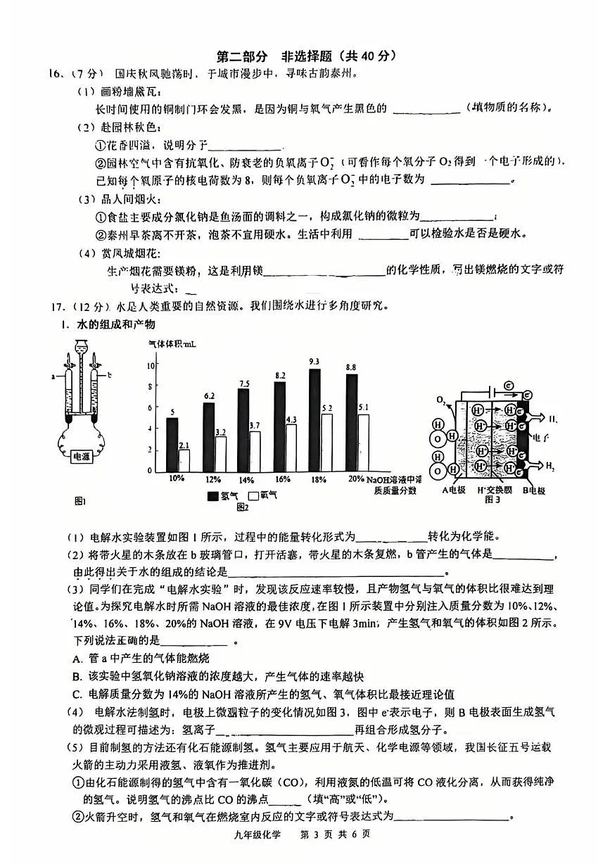 江苏省泰州市泰州中学附属初中2025-2026学年九年级上学期第一次月考化学试题第3页