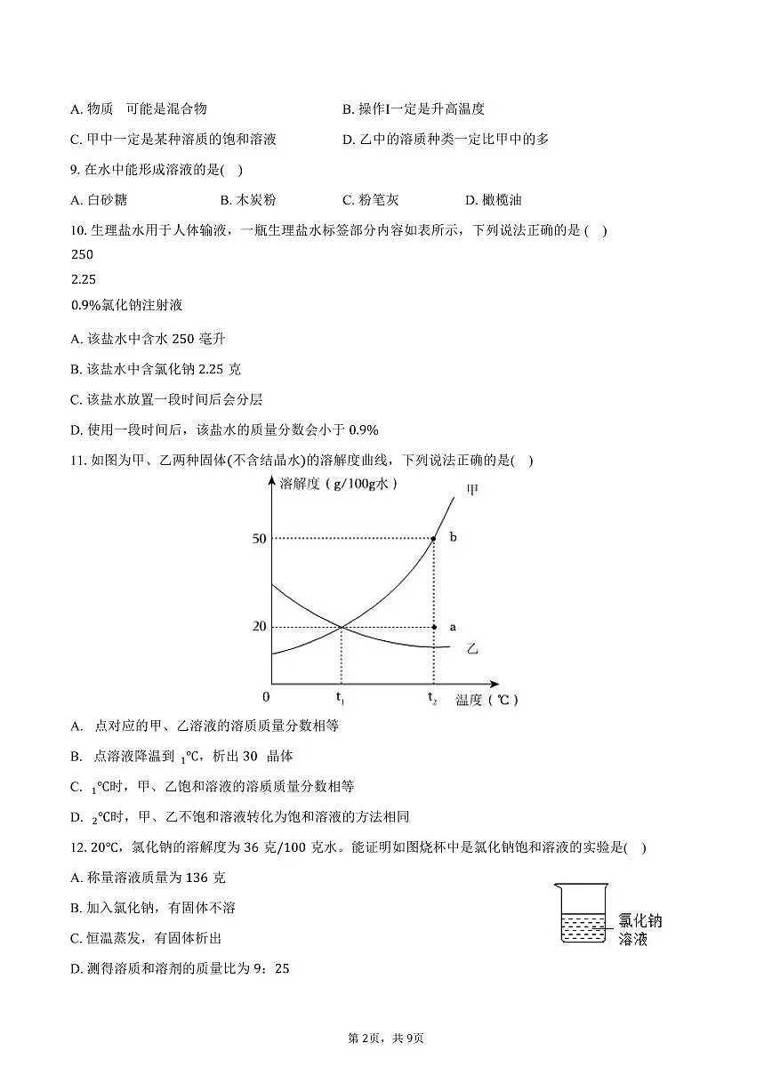 2025-2026学年上海市建平实验中学九年级(上)第一次月考化学试卷(含答案)第2页